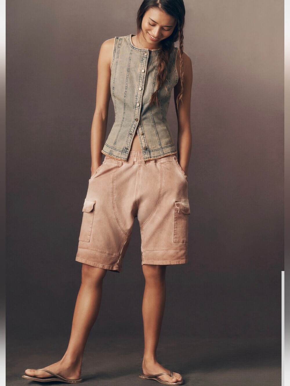 Pilcro by Anthropologie Sleeveless Washed Denim Vest-Denim Light - Picture 3 of 9
